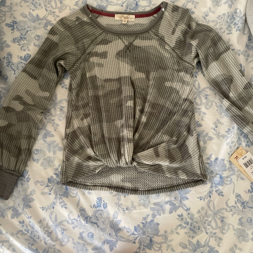 Girls Camo Twist Knot Sweater